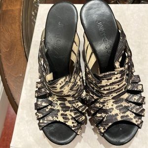JIMMY CHOO
Leather Animal Print Sandals